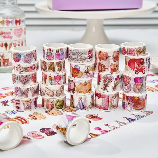 Alt view image 2 of 7 - Birthday Washi Tape Set 21 Rolls for Junk Journal, Scrapbooking & DIY Craft | Thin & Cute Decorative Masking Tapes for Party Favors, Wedding Decor | 3M per Roll
