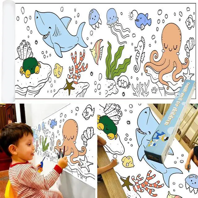 Main image of Justion 6Pcs Child Early Education Toys, Graffiti Drawing Thinking Drawing Paper Roll for Kids Gift,120 * 11.8 Inches DIY Sticky Drawing Toy, Early Educational Toys for Kids (Blue Ocean)