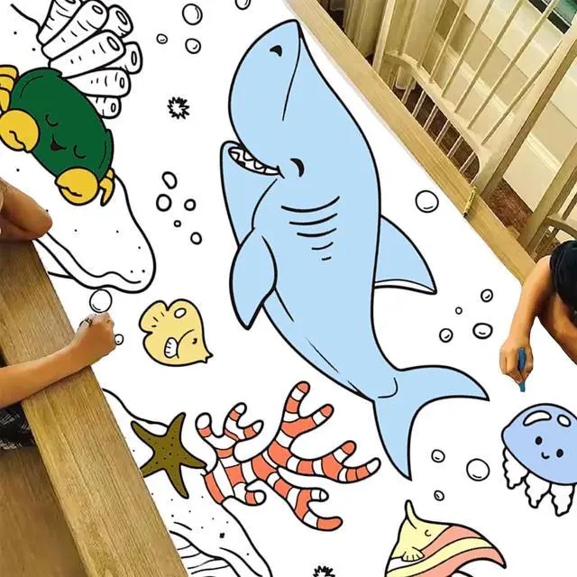 Alt view image 4 of 6 - Justion 6Pcs Child Early Education Toys, Graffiti Drawing Thinking Drawing Paper Roll for Kids Gift,120 * 11.8 Inches DIY Sticky Drawing Toy, Early Educational Toys for Kids (Blue Ocean)