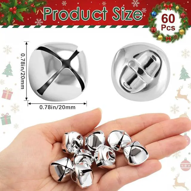 Alt view image 2 of 7 - 4/5 Inch Jingle Bells Small Bell Mini Bells, Tiny Crafts Bells, DIY for Christmas Home Making Ornaments Wreath Pet Decorations Bracelet Anklets Necklace Knitting Jewelry Making 60 Pcs (Silver)