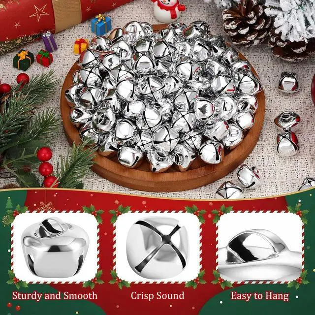 Alt view image 5 of 7 - 4/5 Inch Jingle Bells Small Bell Mini Bells, Tiny Crafts Bells, DIY for Christmas Home Making Ornaments Wreath Pet Decorations Bracelet Anklets Necklace Knitting Jewelry Making 60 Pcs (Silver)