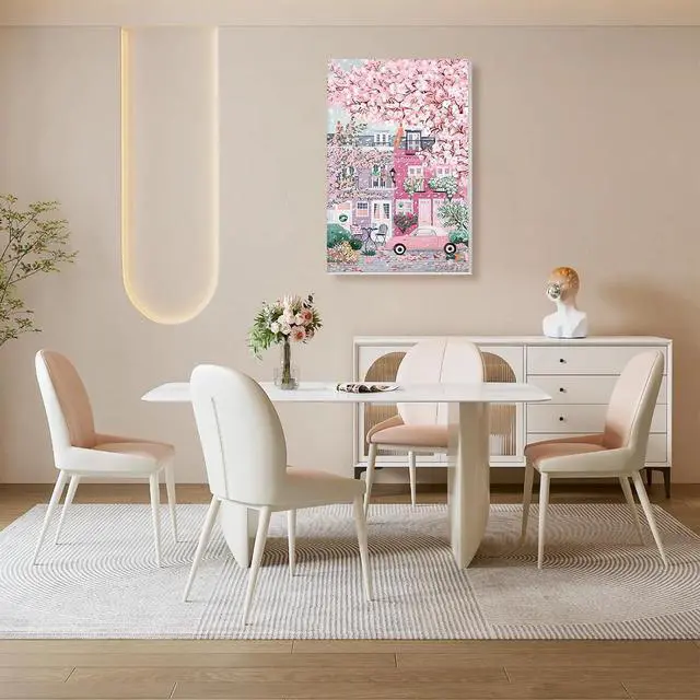 Alt view image 5 of 7 - TLIOBLO Pink Landscape Paint by Numbers Kits with Frame for Adults Beginners, DIY Cherry Blossom Tree Painting by Numbers on Canvas for Home Wall Decor Gifts 20x30cm