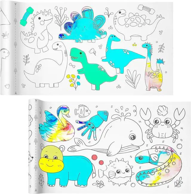 Main image of Drawing Roll Paper, 2 Rolls Children's Coloring Paper Rolls 11.8"x118" | Paper Roll for Kids, Sticky Paper, DIY Painting Drawing Color Painting Gifts, Sticky Rolls(Dinosaur/Animal)