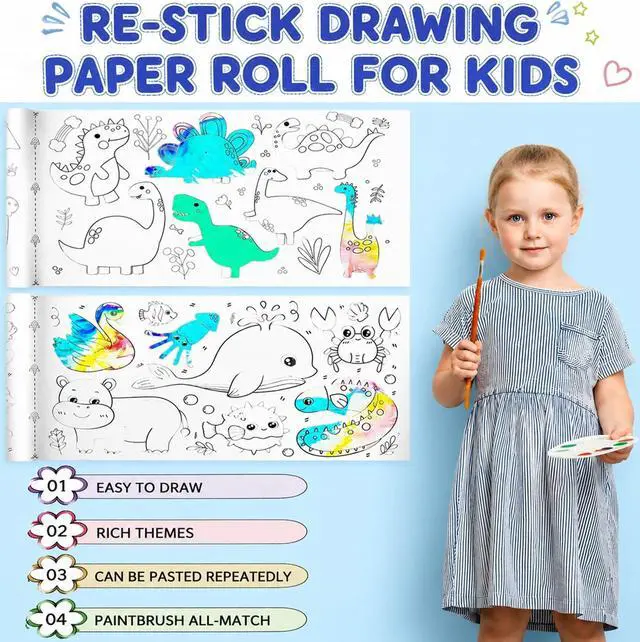 Alt view image 4 of 7 - Drawing Roll Paper, 2 Rolls Children's Coloring Paper Rolls 11.8"x118" | Paper Roll for Kids, Sticky Paper, DIY Painting Drawing Color Painting Gifts, Sticky Rolls(Dinosaur/Animal)