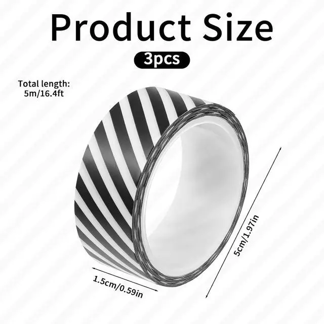 Alt view image 2 of 7 - 3 Rolls Black Stripe Washi Tape Set, 15 mm Wide Thin Washi Tape Masking Decorative Tapes for Journal,Scrapbook, Planners, Gift Box Wrapping, DIY Crafts (Black)
