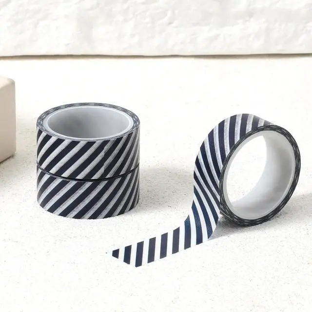 Alt view image 4 of 7 - 3 Rolls Black Stripe Washi Tape Set, 15 mm Wide Thin Washi Tape Masking Decorative Tapes for Journal,Scrapbook, Planners, Gift Box Wrapping, DIY Crafts (Black)