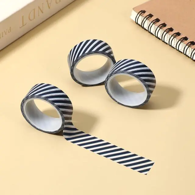 Alt view image 6 of 7 - 3 Rolls Black Stripe Washi Tape Set, 15 mm Wide Thin Washi Tape Masking Decorative Tapes for Journal,Scrapbook, Planners, Gift Box Wrapping, DIY Crafts (Black)