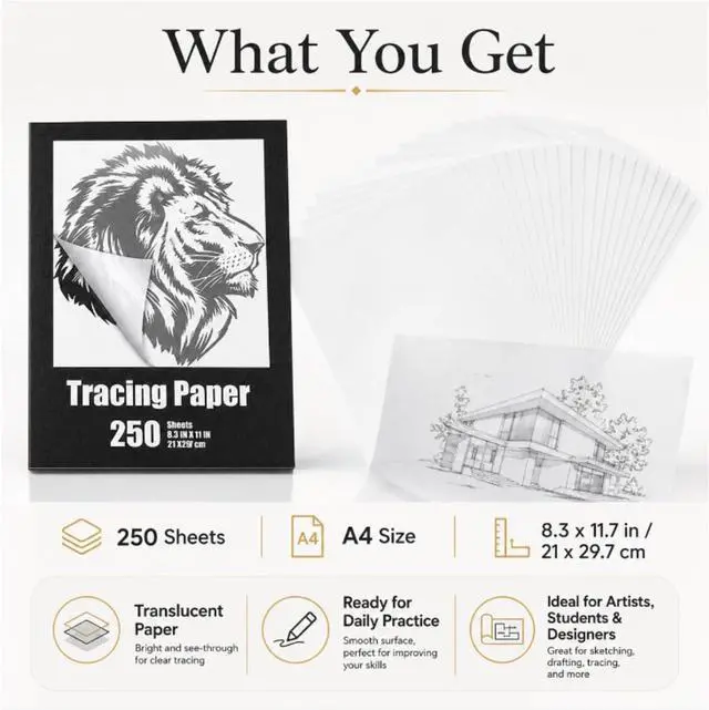 Alt view image 3 of 7 - Tenare 250 Sheets Tracing Paper Translucent Drawing,White,8.3 x 11.7 Inch | See-through for Pattern Transfer, Light Box Use, Animation Layers, Ideal Artists, Students, DIY Crafts, Painting Projects