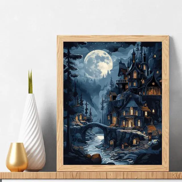 Alt view image 2 of 7 - Natuyalo Paint by Numbers Kit for Adults, Paint by Numbers for Beginner Moonlit Castle, Paint by Number for Adults, Night Scene DIY Paint by Number for Gift Home Wall Decor 16x20 Inch