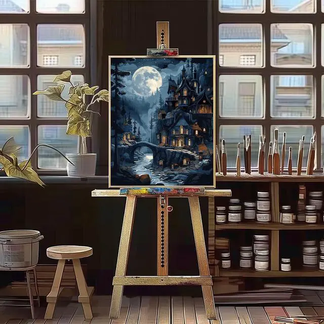 Alt view image 4 of 7 - Natuyalo Paint by Numbers Kit for Adults, Paint by Numbers for Beginner Moonlit Castle, Paint by Number for Adults, Night Scene DIY Paint by Number for Gift Home Wall Decor 16x20 Inch