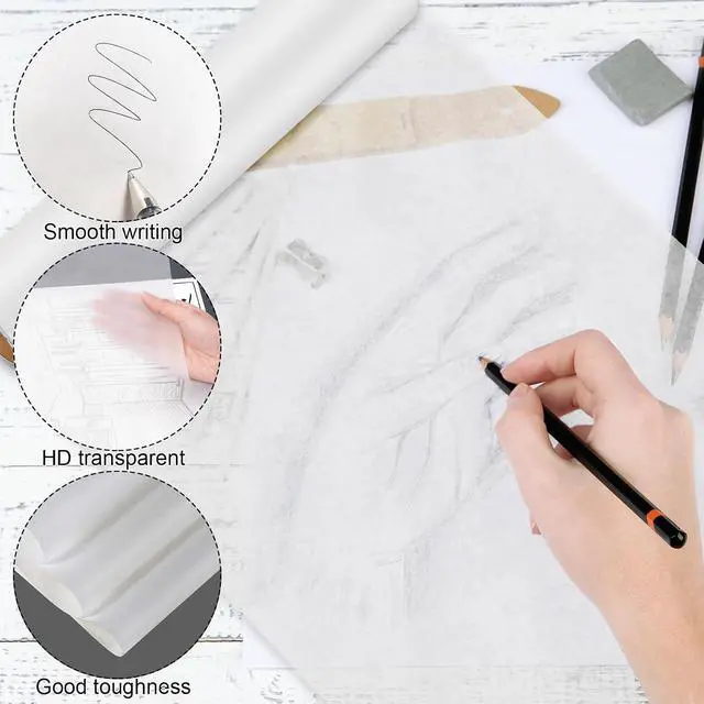Alt view image 3 of 6 - Tracing Paper Roll 18 in x 30 yd Pattern Paper for Sewing Drawing Sketching | White Translucent Tear-Resistant Paper, Smooth Smudge, Easy to Cut