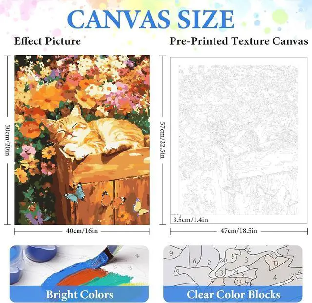 Alt view image 2 of 6 - ZRIZQ Paint by Numbers Kit for Adults Beginner Animal,Flowers Cat Sleeping,16x20