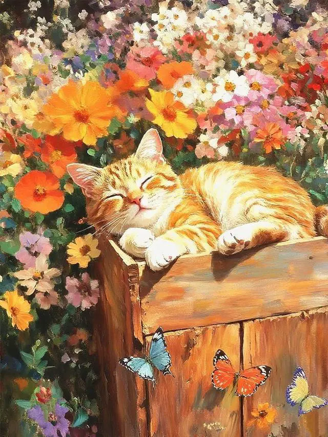 Main image of ZRIZQ Paint by Numbers Kit for Adults Beginner Animal,Flowers Cat Sleeping,16x20