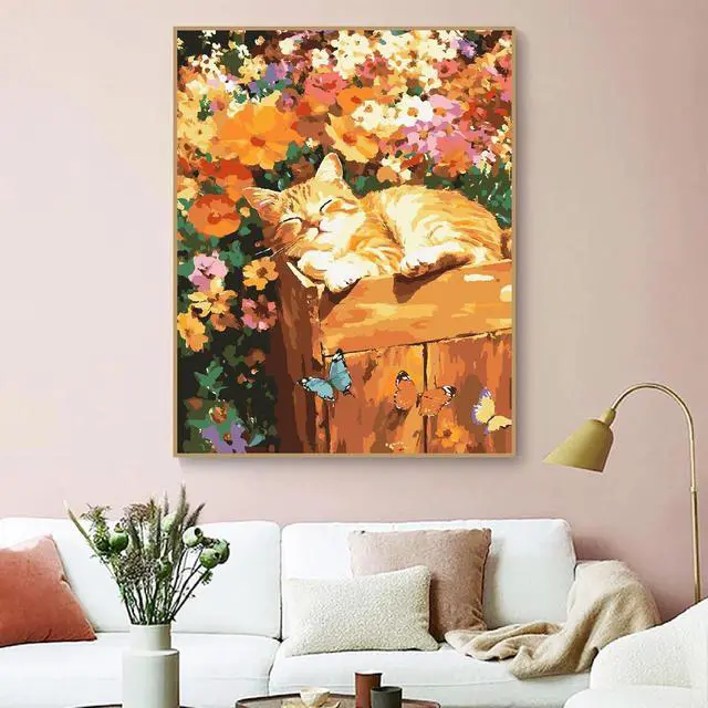 Alt view image 3 of 6 - ZRIZQ Paint by Numbers Kit for Adults Beginner Animal,Flowers Cat Sleeping,16x20