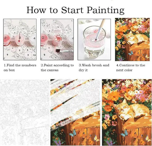 Alt view image 5 of 6 - ZRIZQ Paint by Numbers Kit for Adults Beginner Animal,Flowers Cat Sleeping,16x20