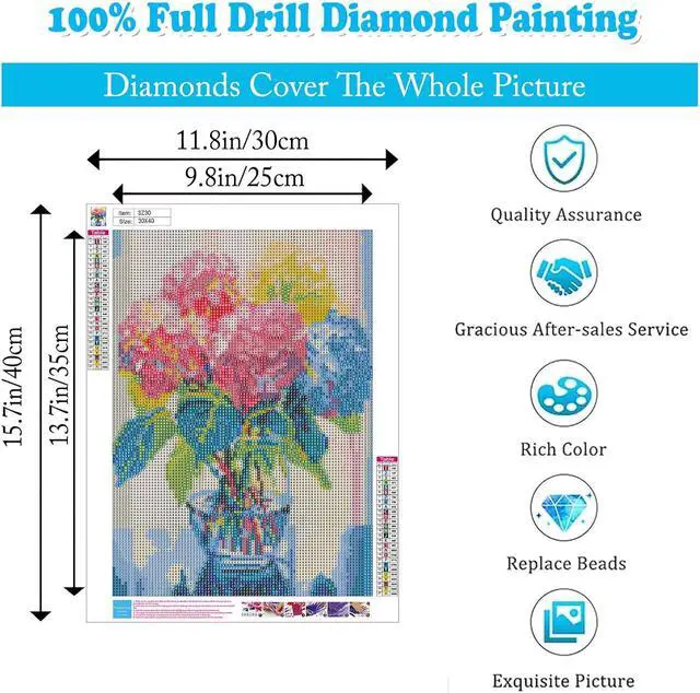 Alt view image 4 of 7 - Hydrangea Diamond Painting Kits for Adults,Flowers Diamond Art 12x16inch | Diamond Art Kits for Adults 5D Diamond Painting Flowers,DIY Full Drill Diamond Painting Flower Gem Art and Crafts