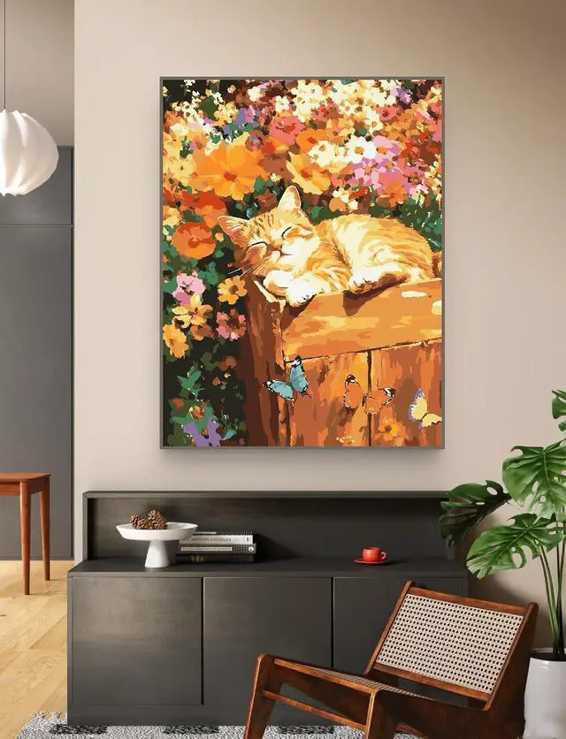Alt view image 6 of 6 - ZRIZQ Paint by Numbers Kit for Adults Beginner Animal,Flowers Cat Sleeping,16x20