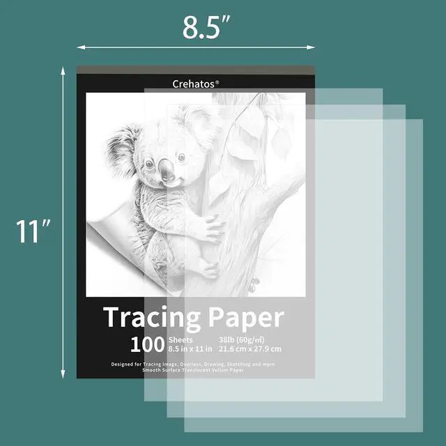 Alt view image 3 of 7 - Crehatos 8.5" x 11" Tracing Paper, Translucent Tracing Pad, 100 Sheets 38lb/60gsm Vellum Art Paper | 38lb/60gsm Vellum Art Paper for Drawing, Sketching, Overlays