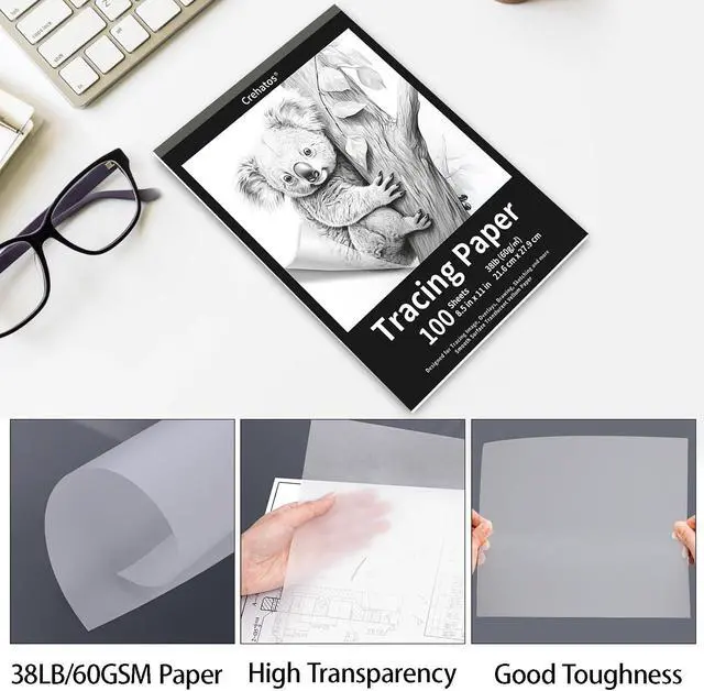 Alt view image 4 of 7 - Crehatos 8.5" x 11" Tracing Paper, Translucent Tracing Pad, 100 Sheets 38lb/60gsm Vellum Art Paper | 38lb/60gsm Vellum Art Paper for Drawing, Sketching, Overlays