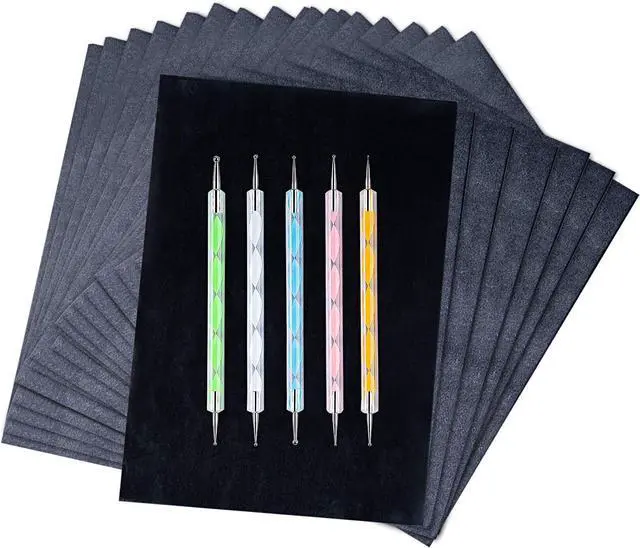 Main image of 200 Sheets Carbon Paper Black Graphite Paper Transfer Tracing Paper and 5 Pieces Ball Embossing Styluses for DIY Woodworking, Paper, Canvas and Other Art Craft Surfaces