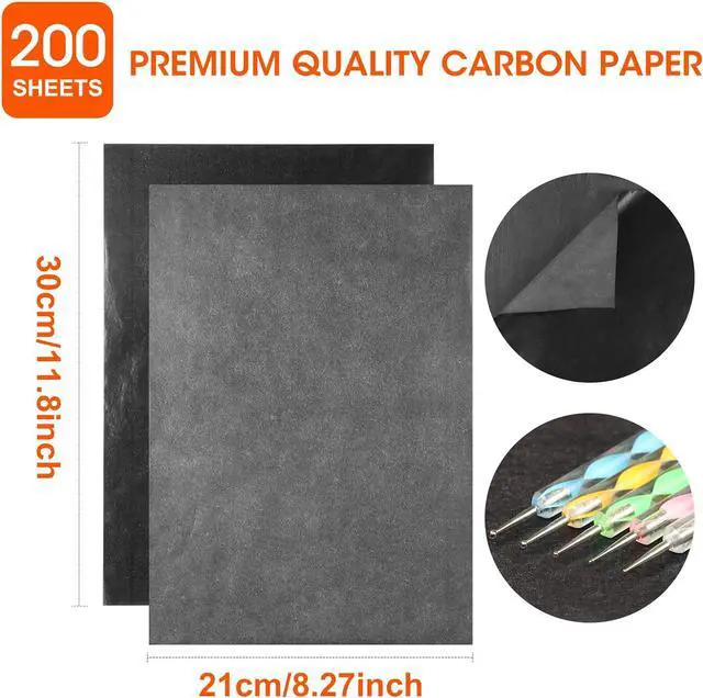 Alt view image 2 of 6 - 200 Sheets Carbon Paper Black Graphite Paper Transfer Tracing Paper and 5 Pieces Ball Embossing Styluses for DIY Woodworking, Paper, Canvas and Other Art Craft Surfaces