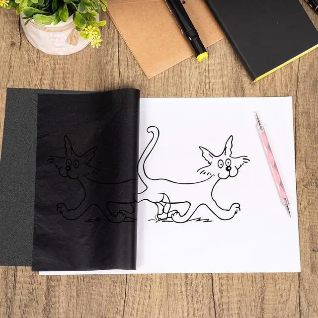 Alt view image 4 of 6 - 200 Sheets Carbon Paper Black Graphite Paper Transfer Tracing Paper and 5 Pieces Ball Embossing Styluses for DIY Woodworking, Paper, Canvas and Other Art Craft Surfaces