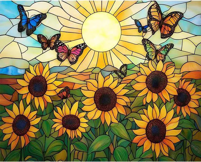 Main image of Natuyalo Sunflower Butterfly Paint by Numbers Kit for Adults Beginner, Sunset Landscape Adult Paint by Number Kits on Canvas, DIY Acrylic Painting Kit for Home Wall Decor 16x20 Inch