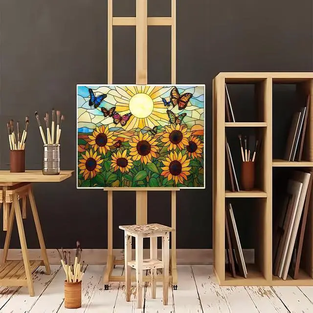 Alt view image 3 of 7 - Natuyalo Sunflower Butterfly Paint by Numbers Kit for Adults Beginner, Sunset Landscape Adult Paint by Number Kits on Canvas, DIY Acrylic Painting Kit for Home Wall Decor 16x20 Inch