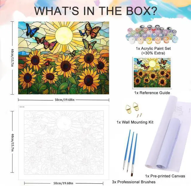 Alt view image 5 of 7 - Natuyalo Sunflower Butterfly Paint by Numbers Kit for Adults Beginner, Sunset Landscape Adult Paint by Number Kits on Canvas, DIY Acrylic Painting Kit for Home Wall Decor 16x20 Inch
