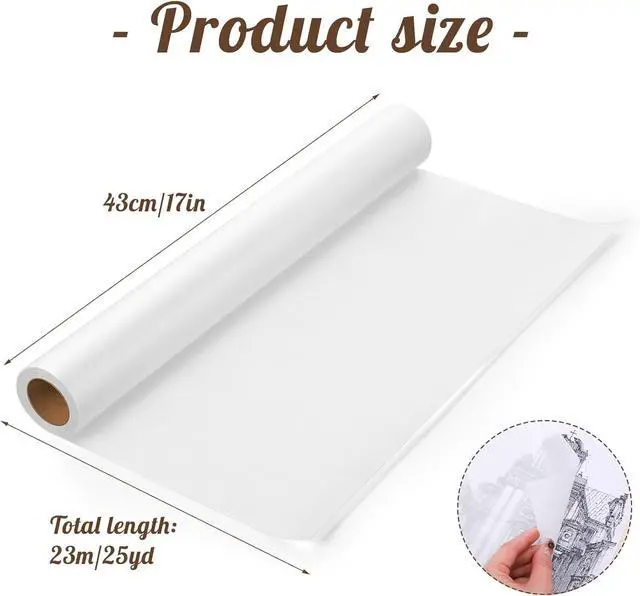Alt view image 2 of 7 - Tracing Paper Roll 17 in × 25 yd, White Translucent for Sewing, Drawing | Translucent Tear-Resistant Paper, Clean Line Transfer, Cut-To-Size Roll for Patterns, Drafting, Art Project & Gift Wrapping