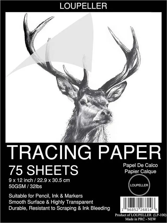 Main image of LOUPELLER 9 x 12 Tracing Paper Pad 75 Sheets of 32lb 50g Wrinkle Free Highly Transparent Tracing Paper for Drawing Works with Pen, Pencil & Marker for Artists, Architects & Kids