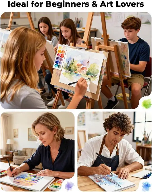 Alt view image 7 of 7 - Jusart Watercolor Paper Pad 9"x12", 300gsm/140lb, Cold Press Water Color Paper, Acid-Free, for Wet & Dry Media, Watercolor, Gouache & Sketching, 20 Sheets, Perfect for Students and Artists