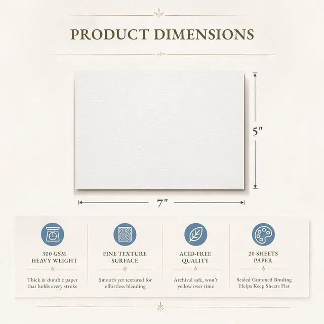 Alt view image 2 of 7 - Somime 5x7 Watercolor Paper Pad, 20 Sheets 140lb/300gsm Cold Pressed Paper | Acid-Free Artist Painting Book for Watercolor and Gouache Painting