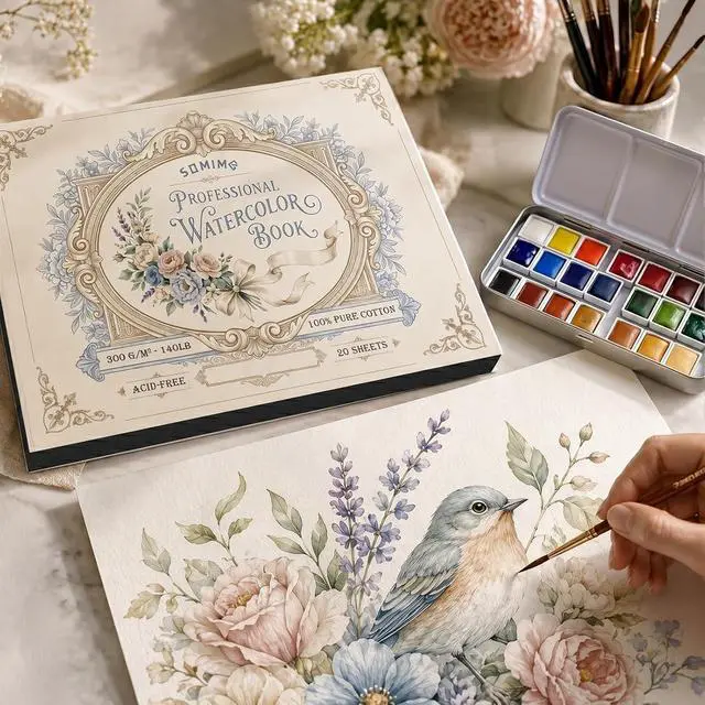 Alt view image 7 of 7 - Somime 5x7 Watercolor Paper Pad, 20 Sheets 140lb/300gsm Cold Pressed Paper | Acid-Free Artist Painting Book for Watercolor and Gouache Painting