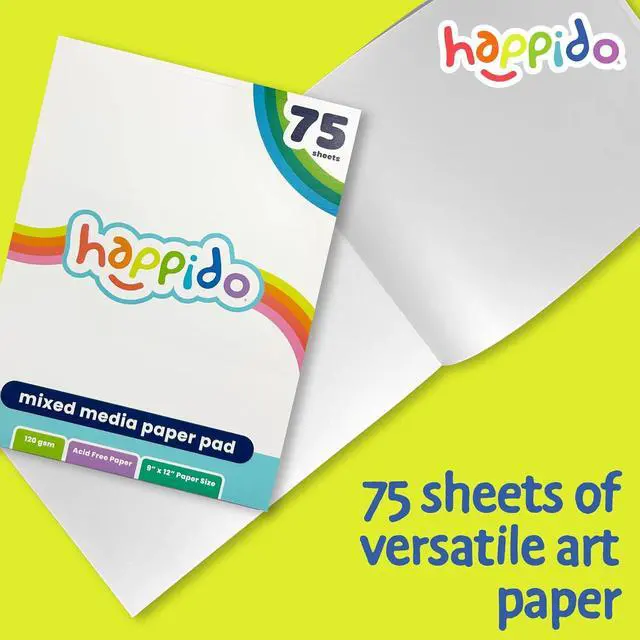 Alt view image 2 of 6 - Happido Sketch Pad, 75 Sheets, 9x12 in | 120 GSM Thick Paper, 9x12 in, Great for Drawing, Artwork, Markers, Colored Pencils, Crayons, and Paint Sticks