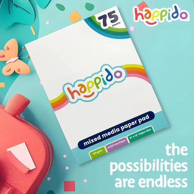 Alt view image 4 of 6 - Happido Sketch Pad, 75 Sheets, 9x12 in | 120 GSM Thick Paper, 9x12 in, Great for Drawing, Artwork, Markers, Colored Pencils, Crayons, and Paint Sticks