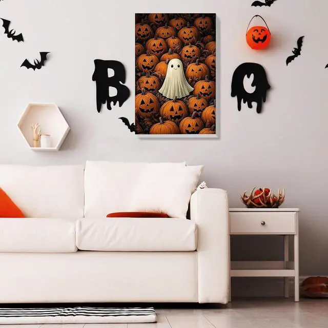 Alt view image 4 of 7 - Bowetile Halloween Framed Paint by Numbers for Adults, Ghost Adults' Paint-by-Number Kits on Canvas, Easy Acrylic Pumpkin Number Painting Crafts Kits Halloween Gifts for Home Decor, 8x12in