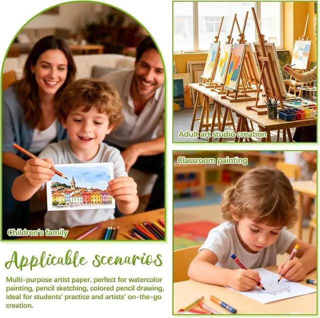 Alt view image 6 of 7 - Fyess 120 Sheets Watercolor Paper Bulk, 5x7 Inch Cold Press Drawing Paper for Kids Adults Beginners, 160 GSM Thick Art Paper for Watercolor, Colored Pencils, Crayons, Sketching, DIY Cards & Classroom