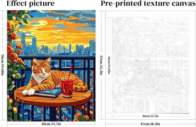 Alt view image 2 of 7 - Cat Paint by Numbers Kit for Adults, City Sunset, Oil Painting 16x20 Inch | Paint by Numbers Kit for Adults, Cat on Balcony with City Sunset, DIY Oil Painting, Pre-Printed Canvas, 16x20 Inch