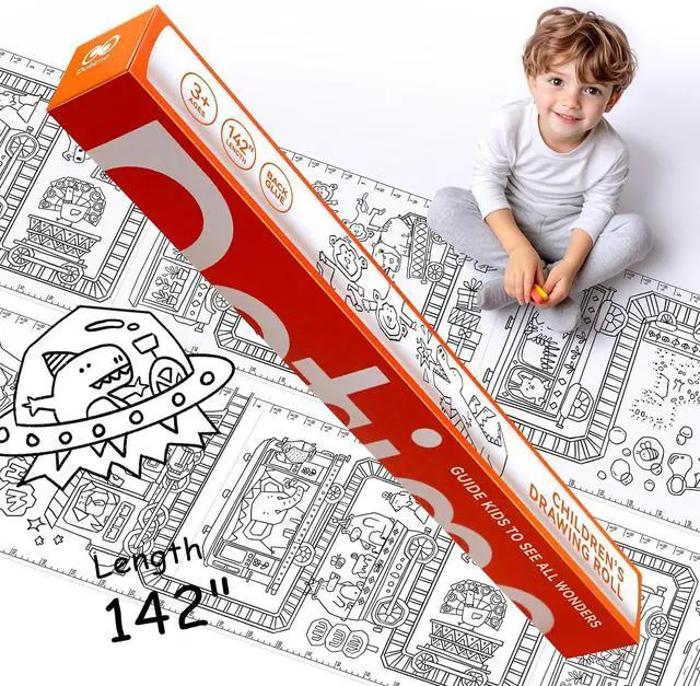 Main image of 142" x 15.8" Dotimo Sticky Drawing Roll for Kids, Coloring Paper Roll, Large Coloring Sheets, Ideal Kids Paint Paper for Ages 3-6 & Growth Chart for Wall