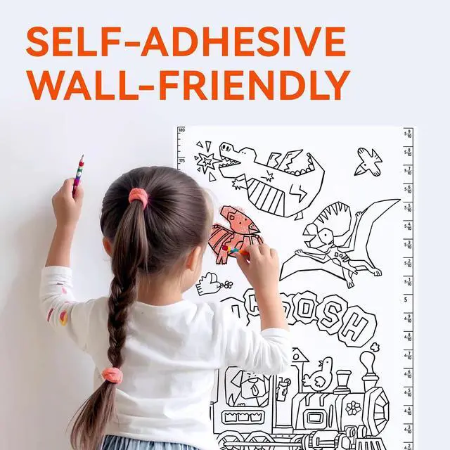 Alt view image 3 of 7 - 142" x 15.8" Dotimo Sticky Drawing Roll for Kids, Coloring Paper Roll, Large Coloring Sheets, Ideal Kids Paint Paper for Ages 3-6 & Growth Chart for Wall
