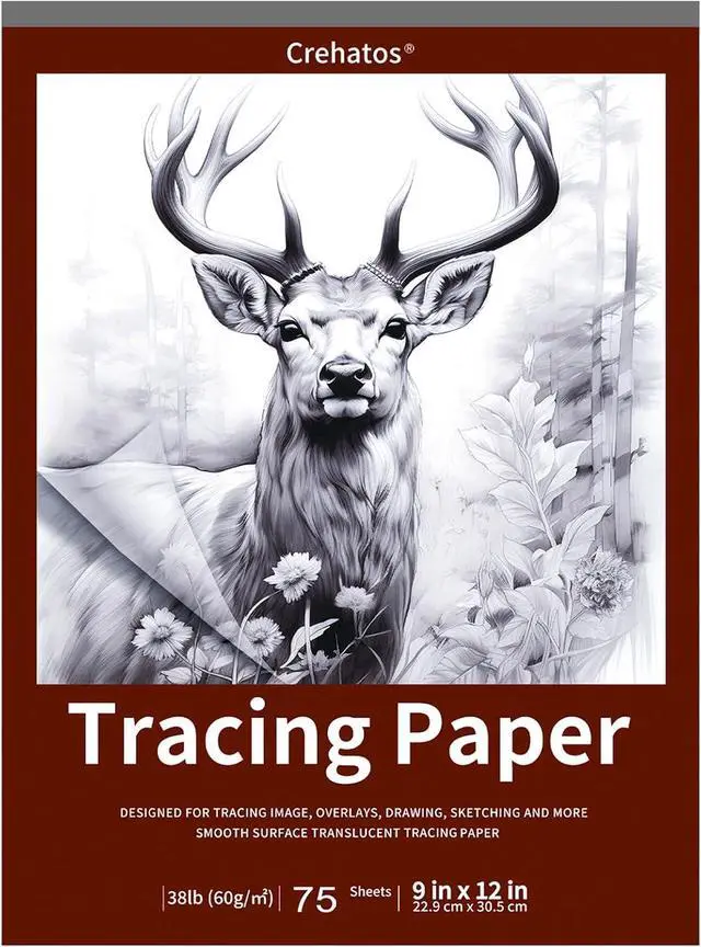 Main image of Crehatos 9" x 12" Tracing Paper, Translucent Tracing Pad, 75 Sheets | 38lb/60gsm Vellum Art Paper for Drawing, Sketching, Overlays