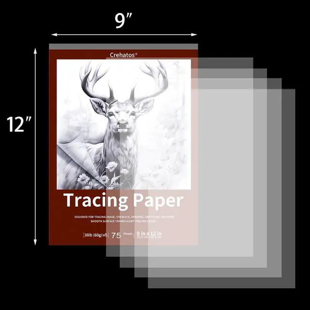Alt view image 3 of 7 - Crehatos 9" x 12" Tracing Paper, Translucent Tracing Pad, 75 Sheets | 38lb/60gsm Vellum Art Paper for Drawing, Sketching, Overlays