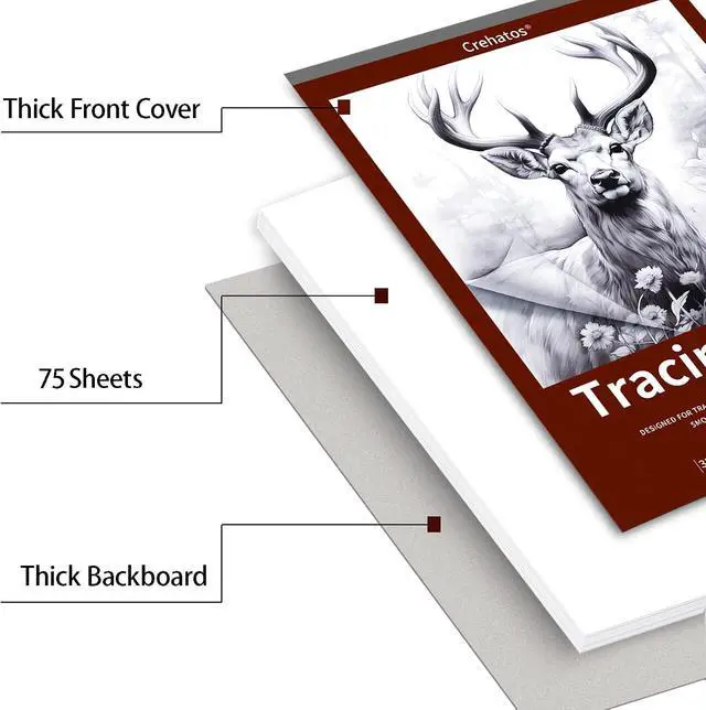Alt view image 5 of 7 - Crehatos 9" x 12" Tracing Paper, Translucent Tracing Pad, 75 Sheets | 38lb/60gsm Vellum Art Paper for Drawing, Sketching, Overlays
