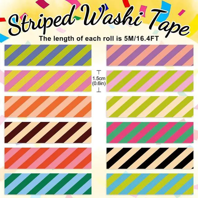 Alt view image 2 of 7 - Whaline 12 Rolls Striped Washi Tape Masking Tape Set Colorful Cabana Stripe Decorative Wrapping Paper Tapes Boxed for Birthday Scrapbook Journal DIY Crafts