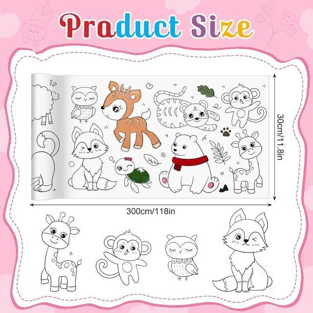Alt view image 2 of 7 - 2 Pack Coloring Paper Roll for Kids, Sticky Art Roll, 11.8" x 118" | Thick ink-resistant paper, removable adhesive backing, 2 themes with 30+ designs, easy-tear perforations, giftable set