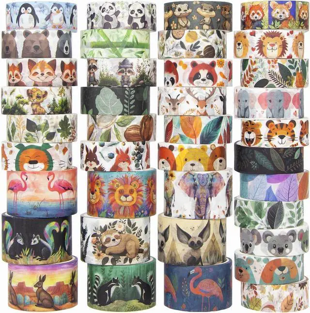 Main image of WAPETASHI Cute Washi Tape Set, 38 Rolls Animals Washi Tapes for Journaling Supplies, 25mm & 15mm Wide Kawaii Tape for Scrapbooking, Planners, DIY Crafts, Gift for Kids