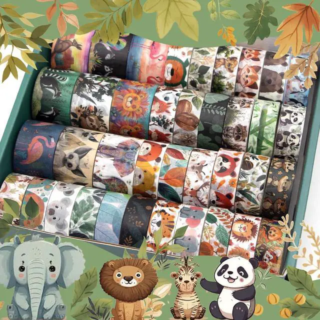 Alt view image 3 of 7 - WAPETASHI Cute Washi Tape Set, 38 Rolls Animals Washi Tapes for Journaling Supplies, 25mm & 15mm Wide Kawaii Tape for Scrapbooking, Planners, DIY Crafts, Gift for Kids