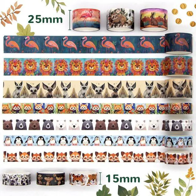 Alt view image 2 of 7 - WAPETASHI Cute Washi Tape Set, 38 Rolls Animals Washi Tapes for Journaling Supplies, 25mm & 15mm Wide Kawaii Tape for Scrapbooking, Planners, DIY Crafts, Gift for Kids