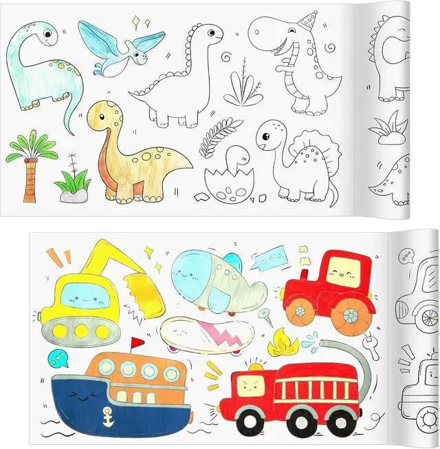 Main image of 2 Pack Coloring Paper Roll for Kids, Sticky Drawing Roll, 11.8" × 118" | Thick Ink-Resistant Paper, Removable Adhesive Backing, 2 Themed Rolls, Easy-Tear Perforations, Giftable for Ages 3+